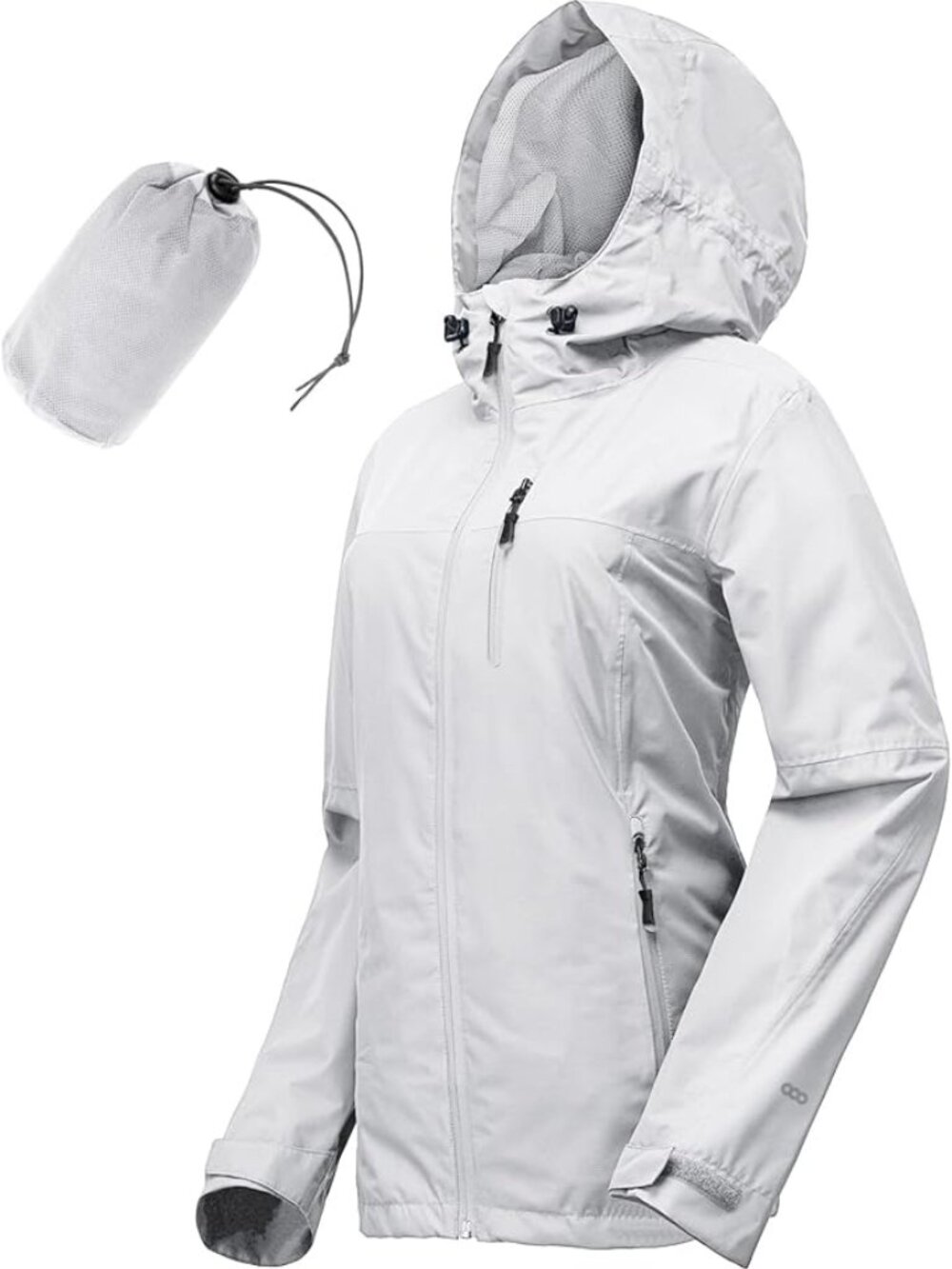 33,000ft Light Gray Packable Waterproof Rain Jacket, Large